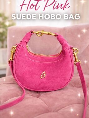 Glam-a-holics Hot Pink Suede Hobo Bag by